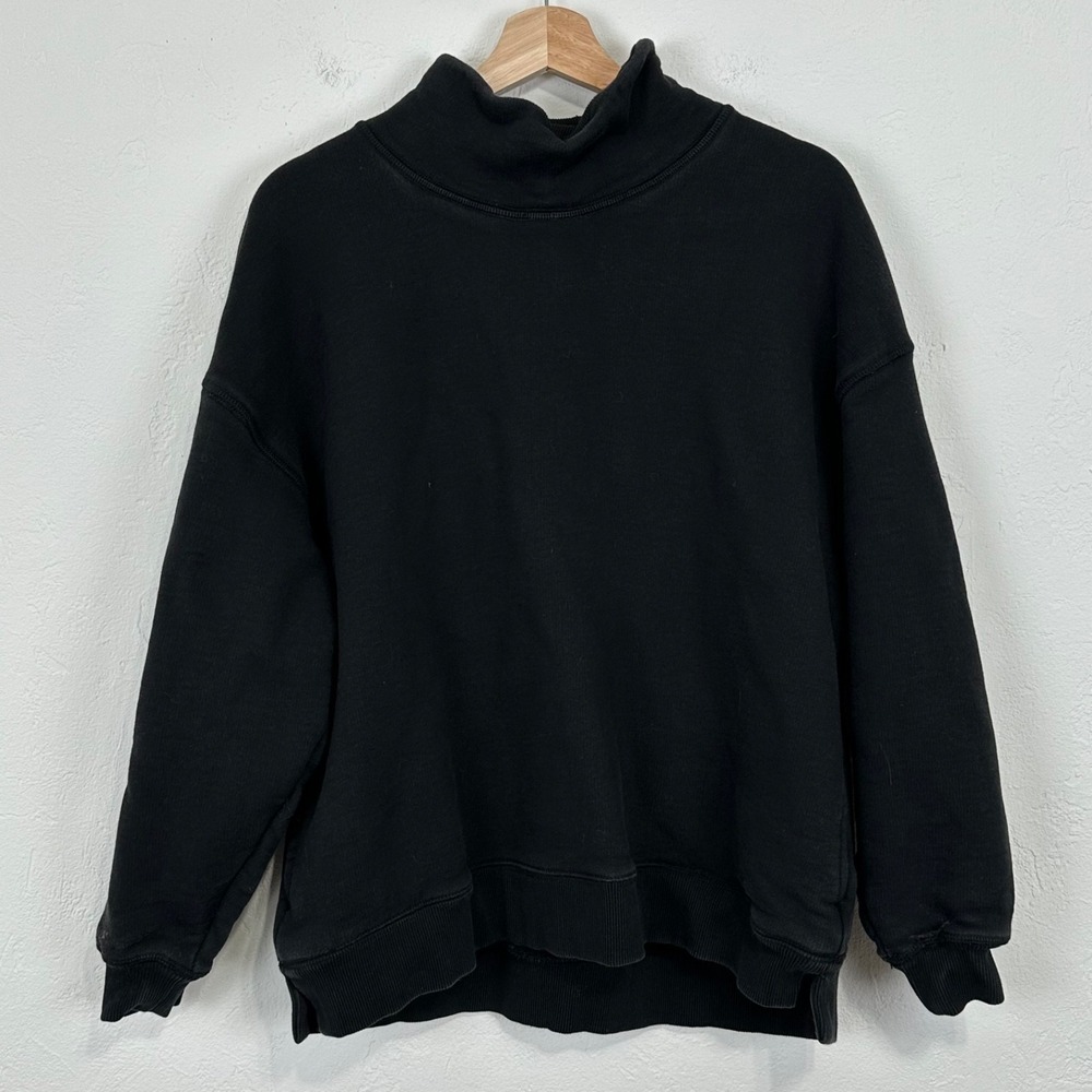 Free People FP Movement A Cut Above Mock Neck Sweatshirt Size XS Black Oversized